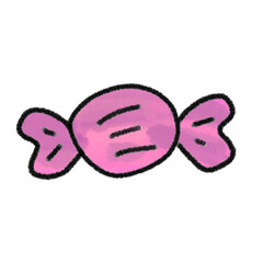 hand drawn pink wrapped candy, black outline chacoal stroke