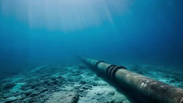Underwater Pipeline: Sunbeams Illuminate Deep Sea Infrastructure.