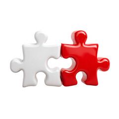 Obraz premium Two 3d puzzle pieces one white and one red fitting together on transparent background isolated on transparent background