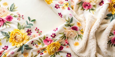 Elegant floral fabric draped with soft plush textile showcasing a vibrant spring bouquet