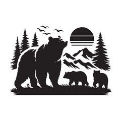 bear silhouettes vector, set of animals Brown grizzl Black vector