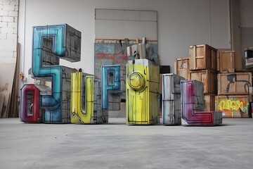 Hip-hop beats as graffiti tags morphing into 3D block letters, street art aesthetic