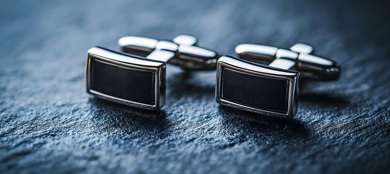 Close-up of parallel cufflink pair resting on a soft light background with upper area left free for clean and sophisticated branding or custom logo placement.

