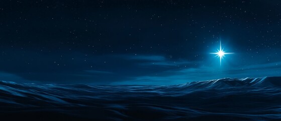 Starry Night, Guiding Star Over Mountainous Landscape