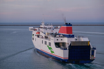 Passenger and cargo roro ferry Horizon arrival into port of Le Havre, France from Newcastle, England