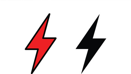 Red and black lightning bolt symbols isolated on white background silhouette