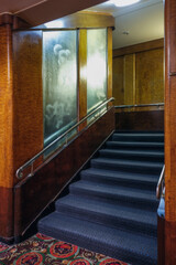 Opulent Art Deco interior architecture inside lobby, atrium or foyer on historic ocean liner style...