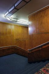 Opulent Art Deco interior architecture inside lobby, atrium or foyer on historic ocean liner style...