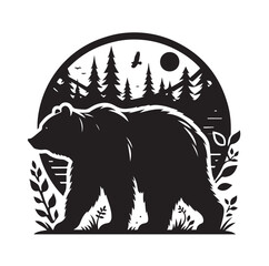 bear silhouettes vector, set of animals Brown grizzl Black vector