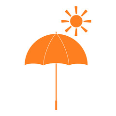 Orange Umbrella with Sun Icon – Weather Forecast Symbol Isolated on White Background