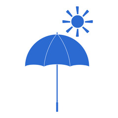 Blue Umbrella with Sun Icon – Weather Forecast Symbol Isolated on White Background