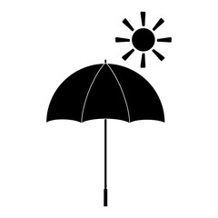Black Umbrella with Sun Icon – Weather Forecast Symbol Isolated on White Background