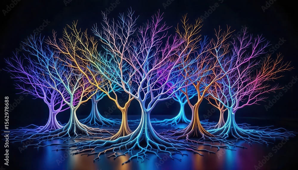 Poster stunning computer monitor backgrounds featuring vibrant neon trees with intricate branches