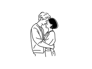 one-line drawn couple hugging, love illustration