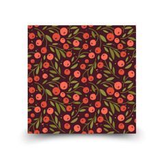 Vibrant Floral Pattern with Flowers, Berries, and Leaves