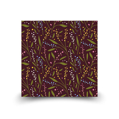 Vibrant Floral Pattern with Flowers, Berries, and Leaves