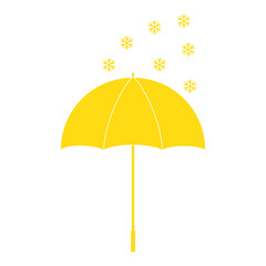 Yellow Umbrella with Snow Icon – Yellow Weather Warning Forecast Symbol Isolated on White Background
