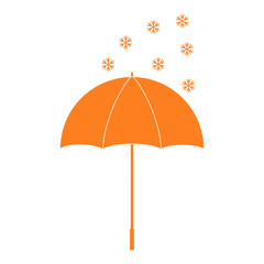Orange Umbrella with Snow Icon – Orange Weather Warning Forecast Symbol Isolated on White Background