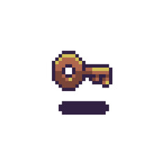 Golden pixel art key with dark shadow, rendered in 8-bit retro style. Perfect for game inventory, locked doors, puzzles, or pixel RPGs
