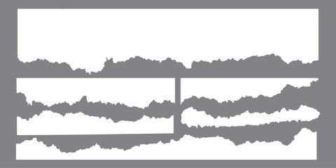 White realistic torn or ripped paper strip collection with grunge edges. Rips paper texture vector art background