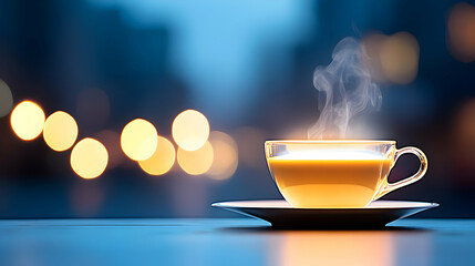 Obraz premium A futuristic coffee machine displaying a digital interface, with a holographic cup of steaming coffee, glowing with blue light, creating a high-tech and innovative atmosphere