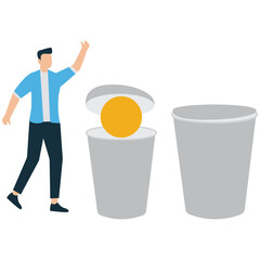 Businessman Revealing Hidden Idea Under the Cup