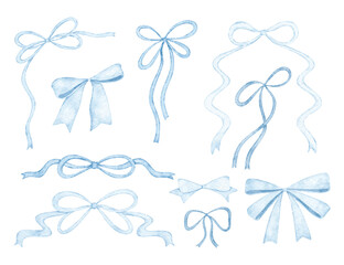 Watercolor Illustration Set of Blue Ribbon