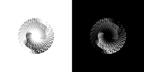 Dynamic abstract spiral sound wave rhythm lines. Circular spiral sound wave rhythm of lines. Circular futuristic abstract lines, black and white background.	