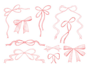 Watercolor Illustration Set of Pink Ribbon