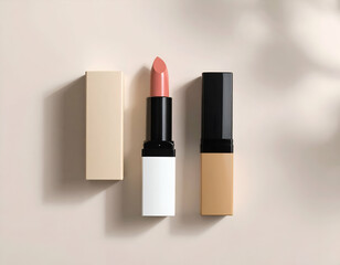 Two-Tone Lipstick Mockup Pastel Ivory Canvas Flat Lay