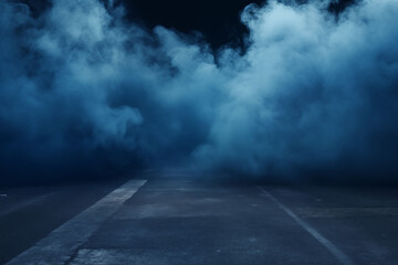 Dark blue asphalt road with smoke on road surface background