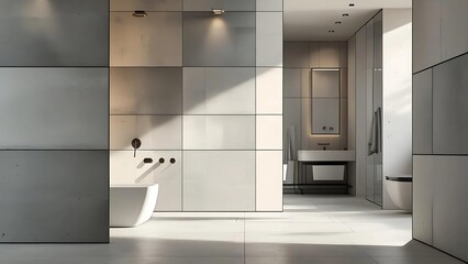 Fototapeta premium Modern kitchen and bathroom interior design in a contemporary home setting