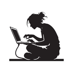 people working on laptop vector silhouette clip art logo design illustration.