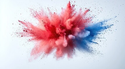 Vivid red & blue powder explosion against white backdrop