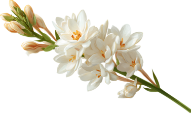 Tuberose flower with long stem, isolated on transparent background