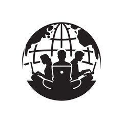 people working on laptop vector silhouette clip art logo design illustration.