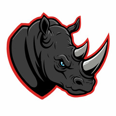 Fierce rhino head mascot with blue eyes and sharp horns