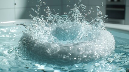 Water splash creates a ring. Detailed, blurred bg
