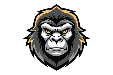 An intimidating gorilla gazes intensely with golden eyes, showing its powerful musculature and determination