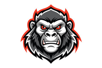 Angry gorilla head with red eyes appears ready to attack in cartoon form © Sonda