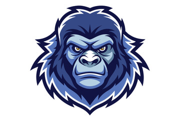 A fierce blue gorilla head is looking intensely with bright yellow eyes now