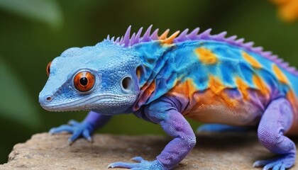 Vibrant gecko displaying extraordinary colors on its textured skin