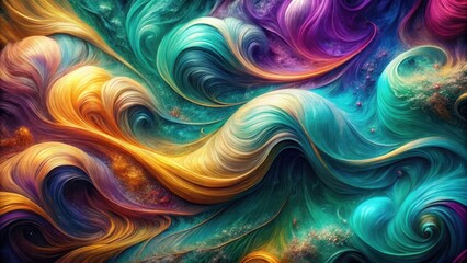 Abstract Swirling Hues of Vibrant Color and Cosmic Dust, a Captivating Visual Symphony of Textured Waves and Sparkling Particles