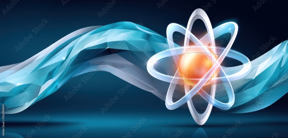 Poster abstract visualization of atomic structure surrounded by dynamic geometric waves