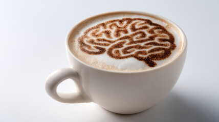 Coffee cup with coffee art forming brain shape,metaphor symbolic idea