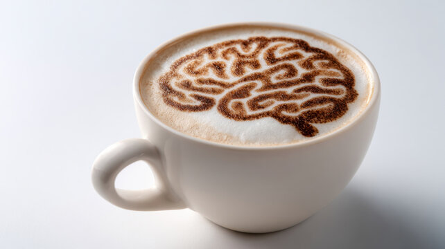 Coffee cup with coffee art forming brain shape,metaphor symbolic idea - Powered by Adobe
