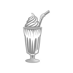 Illustration of Milkshake with Whipped Cream and Straw