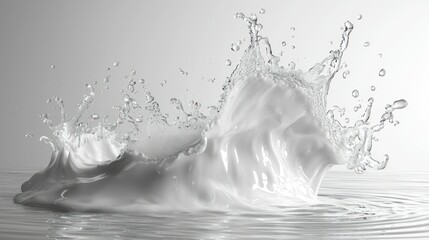 White liquid, milk-like, crown splash against grey background