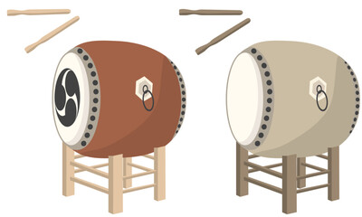 太鼓とバチのイラスト素材セット