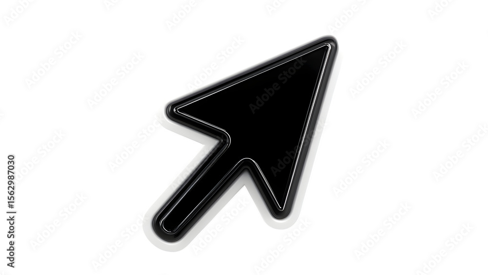 Fototapete Glossy black computer mouse cursor with white outline isolated on a transparent background
